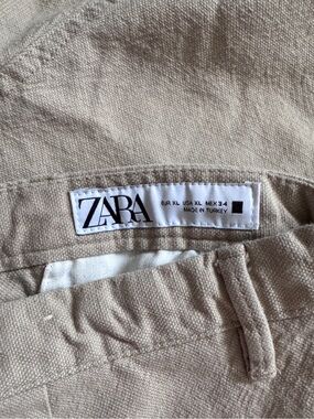 ZARA Men’s Neutral Beige Linen-Texture Trousers